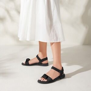 VIVAIA Ankle Strap Sandals Bow Accent Flat Casual Black Shoes EU/40.5 US/9,9.5